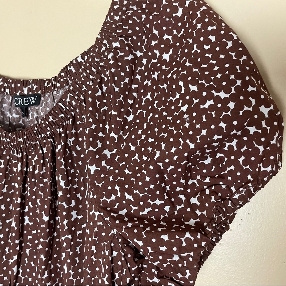 J Crew Mini Dress 14 Brown Floral Drop Waist Cotton Poplin BR400 Cottagecore NWT - Picture 5 of 15